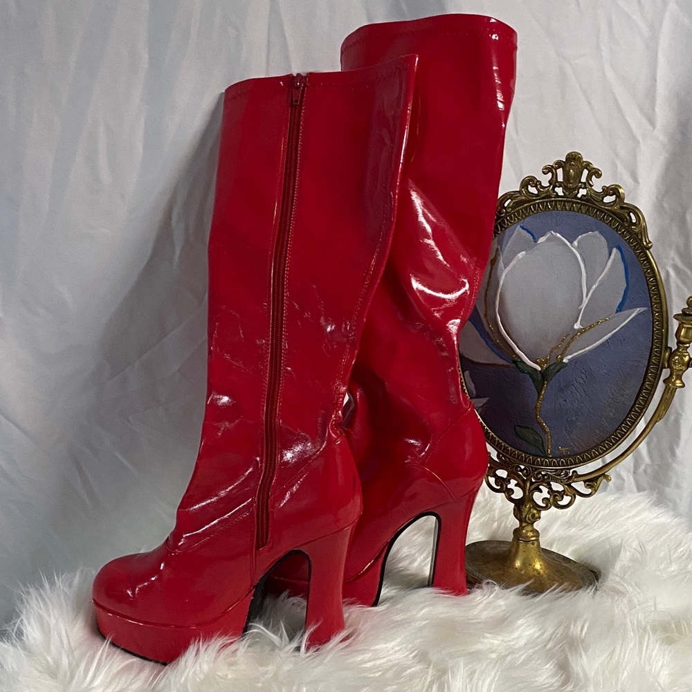 Red Patent Platform Knee-High Boots - Women's Fashion Boots size 9